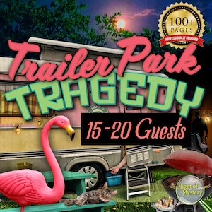 Trailer Park Murder Mystery Party Game for Group | Redneck Detective Theme Birthday Party Planning Printables | 15-20 Adults