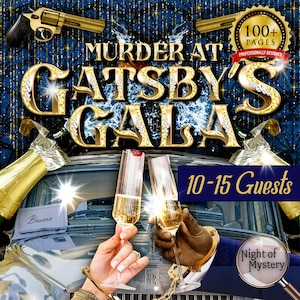 Murder at Gatsby’s Gala | Gatsby Theme Murder Mystery Party Game | Printable Mystery for New Years Eve, Halloween, Birthday | 10-15 Guests