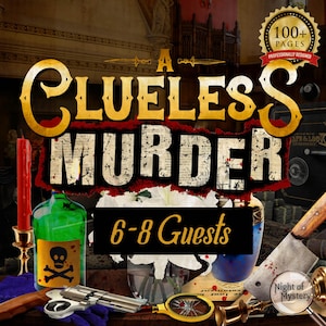 A Clueless Murder | Classic Whodunnit Clue-Inspired Murder Mystery Party Game Printable | Halloween Party for Small Groups | 6 to 8 Adults
