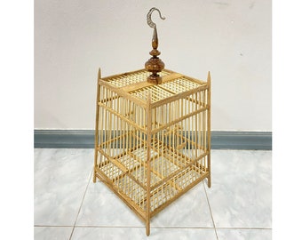 Handmade Bamboo wooden Bird cage, spigot head, 15 teeth