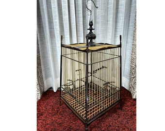 Handmade wooden Bamboo Bird cage, spigot cage, 15-tooth whale-shaped cage, black and white wood