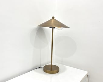 Mid-Century Raw Brass Table Lamp: Bedroom, Living Room, Office