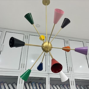 Stilnovo Style 12 Arms Lights Mid Century Brushed Brass Sputnik Chandelier lights Fixture