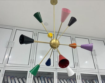 Stilnovo Style 12 Arms Lights Mid Century Brushed Brass Sputnik Chandelier lights Fixture