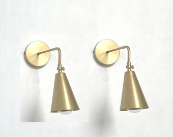 Set of 2 Handmade Antique Brass Cone Wall Sconces