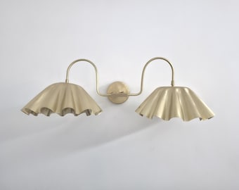 Mid Century 2 Shade Wall Sconce: Brushed Brass, Decorative Lighting