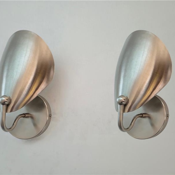 Pair Of Small  Wall Sconce Lamp Curved Shade Mid Century Wall Fixture Lights