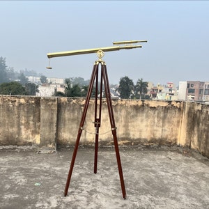 Handmade Nautical Double Barrel Telescope 39&quot; With Tripod Standing Floor Adjustable Telescope Marine Telescope