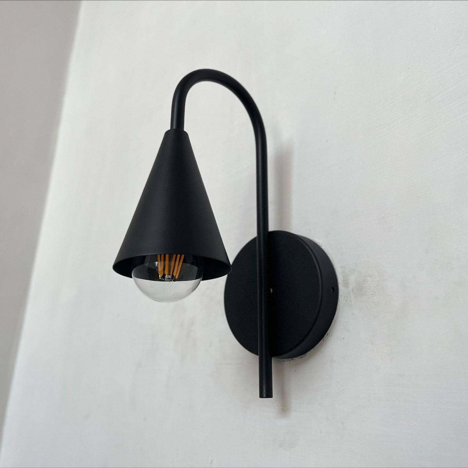 Handmade Mid Century Wall Light: Matte Black Italian Stilnovo Sconce