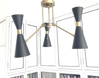 3-Arm Diabolo Pendant Light - Matte Black & Brass Industrial Lighting