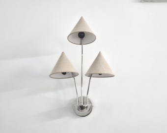 3 Fabric Shade Polished Chrome Wall Sconces: Modern Stilnovo Style Light