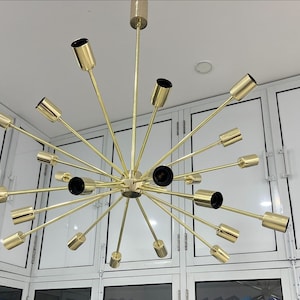 Sputnik Chandelier Mid Century Stilnovo Polished Brass Handmade 24 Arm Light Fixture Chandelier