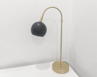 Mid-Century Brushed Brass and Black Desk Lamp: Italian Style Table Lamp