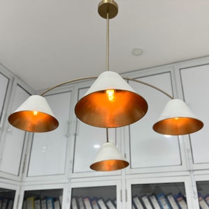 Stilnova 4 Shade Sputnik Chandelier Lights Fixture Mid Century Raw Brass And Off White Chandeliers