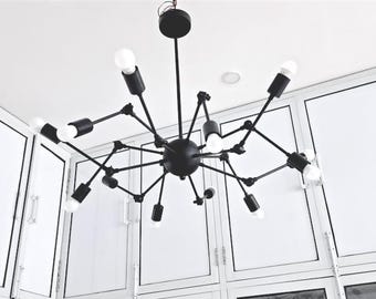 Black Antique Sputnik Chandelier: Mid Century Modern Spider Arm Light