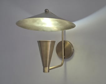 Mid Century Raw Brass Wall Sconce: Bathroom Bedroom Light Fixture