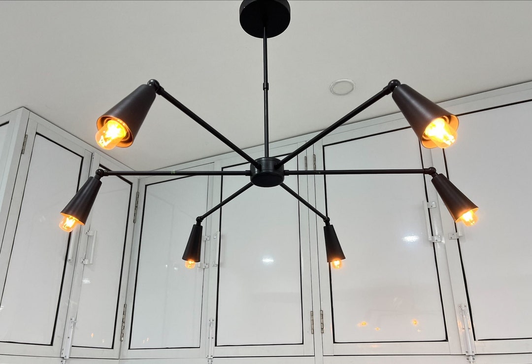 Six Light Black Matte Sputnik Chandelier Semi Flush Ceiling Light by ShipItFurniture main image 1
