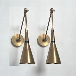 Mid Century Raw Brass Wall Sconce Set: Bedroom Lighting