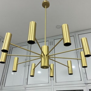 Mid Century Stilnovo Brass Sputnik Chandelier, Brushed Brass Ceiling Light Fixture Dining Room Entrance Hall Chandelier 20 arms/lights Décor