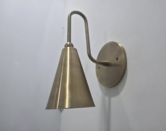Mid-Century Wall Sconces: Raw Brass Cone Lamps Flush Mount