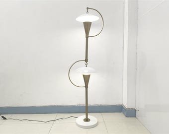 Mid-Century Brass Floor Lamp: Modern White Shade Accent Lamp