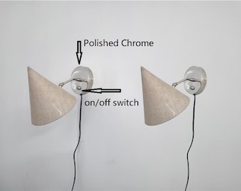Pair of Mid-Century Plug in Wire Wall Sconces: Polished Chrome Cone Lamps