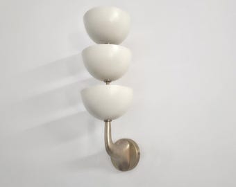 Mid Century  Wall Sconce: Raw Brass and White, Decorative Lighting