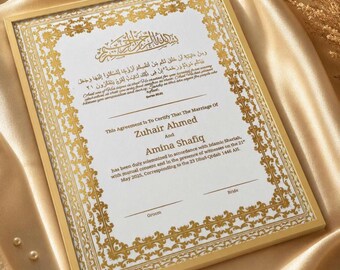 Gepersonaliseerde A4 islamitisch huwelijkscontract, islamitisch Nikkah-contract, Nikkah Nama, Walima, huwelijkscontract, islamitisch cadeau, cadeau moslim A4-formaat