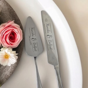 Personalized Wedding Cake Server Set | Pastry Cutter Set | Wedding Gifts | Wedding Ceremony Dessert Silverware, Anniversary Gift Keepsake