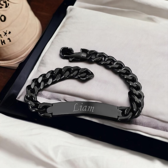 Silver Bracelet For Men Engraved Bar Bracelet Men Bar Bracelet