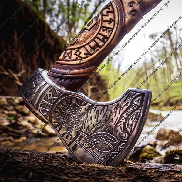 Viking axe, Axe, tomahawk, hand forged, engraved axe, bearded axe, battle axe, throwing axe, hand forged axe, Christmas Gifts, Gift for him