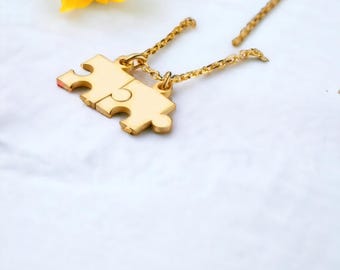 Personalised Engraved Puzzle Shape Necklace, Custom Names Necklace, Initials, Engraved Jewellery For Her and Him, Couples Necklace, Friends