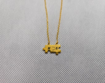 Personalised Engraved Puzzle Shape Necklace, Custom Names Necklace, Initials, Engraved Jewellery For Her and Him