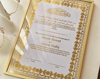 Luxury Personalised Nikkah Certificate A4,Islamic Wedding Contract (A4),Gold A4 Islamic Wedding,Nikkah Nama,Muslim Marriage Certificate Gift