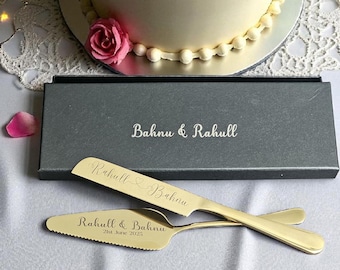 Juego de palas para tarta de boda personalizadas, cubiertos de postre con grabado personalizado, regalo para ceremonias y aniversarios, recuerdos de boda, kit para cortar pasteles.