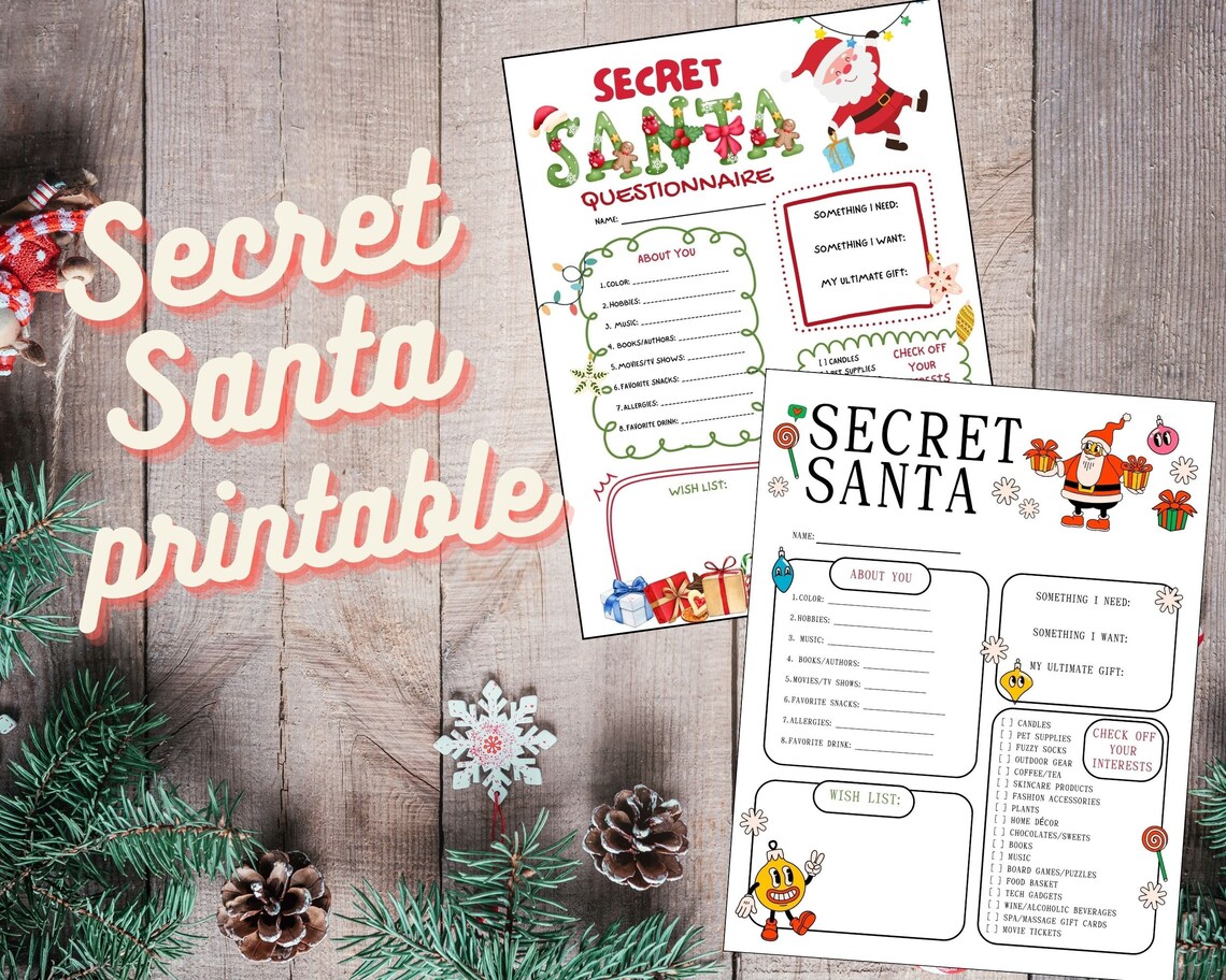 Secret Santa Questionnaire Printable Secret Santa - Etsy