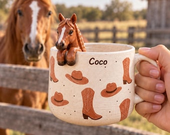 Personalized Horse Mug: Custom Name & Multiple 3D Horse Figurines | Western Cowgirl Equestrian Gift
