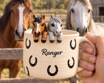 Custom 3D Horse Mug: Personalized Ceramic Cup with One or Multiple Horse Figurines