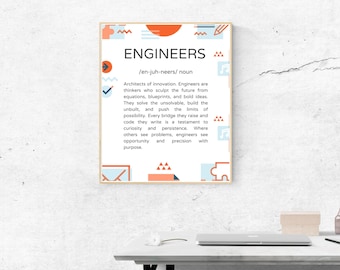 Engineer Definition Wall Art Printable – Inspirational Tech & STEM Gift – Problem Solver Quote – Digital Download Office Decor