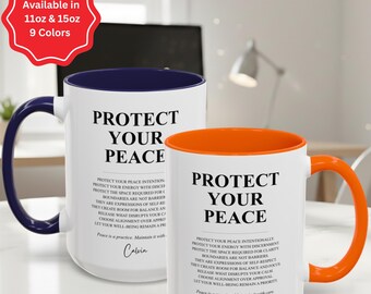 Protect Your Peace Mug Personalized Calm Inspirational Confidence Coffee Mug Minimalist Mindfulness Quote Cup Present Modern Wellness Mug