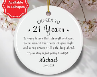 21st Birthday Ornament Personalized Gift Cheers to 21 Years Sentimental Keepsake Ceramic Ornament for Daughter Son Friend Family Present