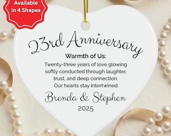 Ornamento personalizzato per il 23° anniversario, tema ricordo, nomi personalizzati, regalo di nozze romantico per coppia, marito e moglie, regalo di Natale e San Valentino.
