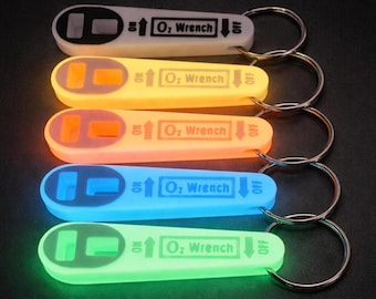 Glow in the Dark Oxygen Wrench Keychain Duo hole for EMT, Nurse, Paramedic