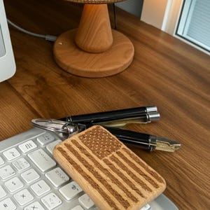 Personalized Wooden Keychain – Distressed Flag, Custom QR Code, Beechwood Engraved Accessory