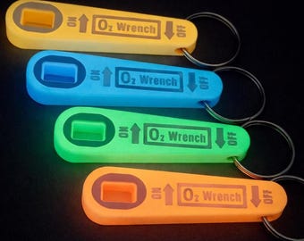Glow in the Dark Oxygen Wrench Keychain Single hole for EMT, Nurse, Paramedic