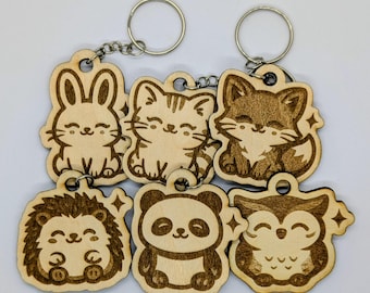 Laser Engraved Wood Animal Keychain – Kawaii Bag Charm Accessory