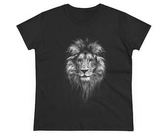 Lion Graphic Tee, Women's Cotton T-shirt, Jungle Animal Print Shirt, Roaring Lion Top, Safari Theme Apparel