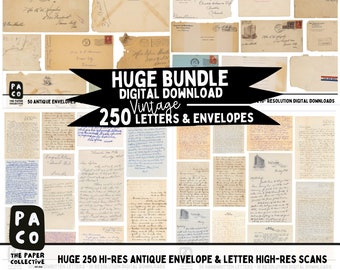 250 Vintage Ephemera, Handwritten Letters, Envelopes (Digital Download)