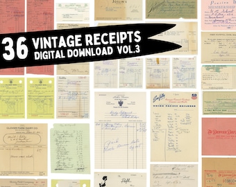 36 recibos manuscritos antiguos, kit para diario creativo (descarga digital)