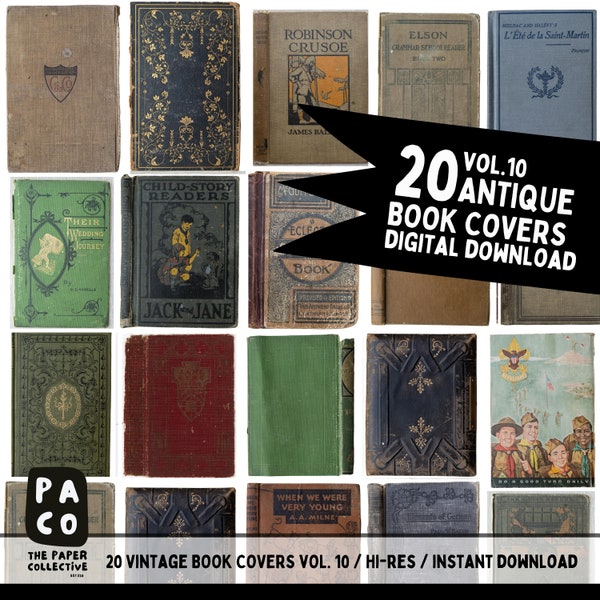 Ephemera Bundle, 10 Vintage Book Covers for Instant download, Antique Book Covers, old book pages, Journaling bundle, Junk Journal kit.